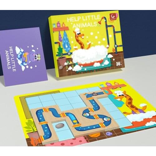 Kid Logical Thinking Training Wooden Puzzle Jigsaw Board Toy Hippo Crocodile Bathing Water Pipe Connection Game Puzzle Toys