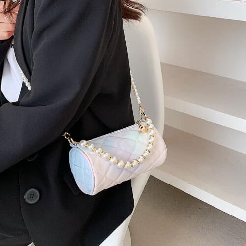 Elegant Female Pearl Tote Bag 2021 Fashion New High Quality Straight Womens Designer Handbag Chain Shoulder Messenger Bag Purses
