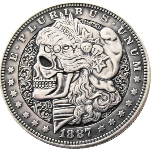 HB(08)US 1887 P-O-S Morgan Dollar Skull Zombie Skeleton Silver Plated Copy Coins