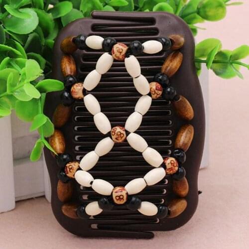 IMIXLOT Random Best Easy Magic Wood Beads Double Hair Comb Clip Stretchy Hairpin Women Vintage Headwear Accessories