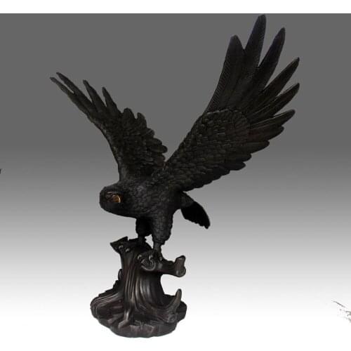 Deep Color Chinese Bronze Copper Decoration Cooperate Hand Eagle Hawk Lanneret Statue 3 Size