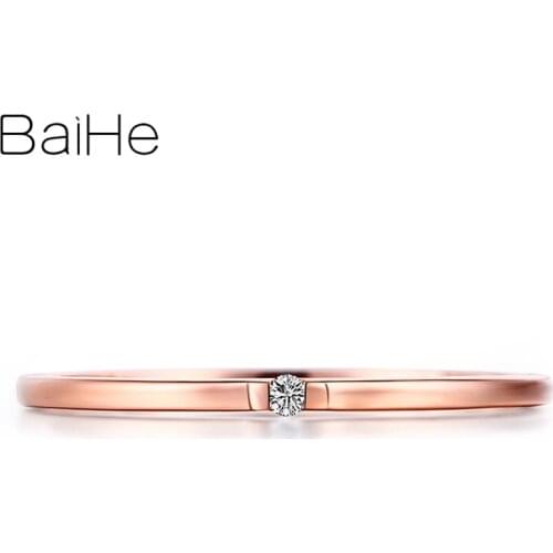 BAIHE Solid 18K Rose Gold 0.01ct H/SI-SI3 Round Natural Diamond Wedding Women Trendy Fine Jewelry Simple small diamond ring