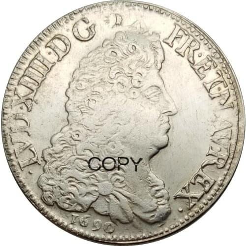 France Kingdom 1 Ecu Louis XIV 1690 Brass Plated Silver Copy Coins