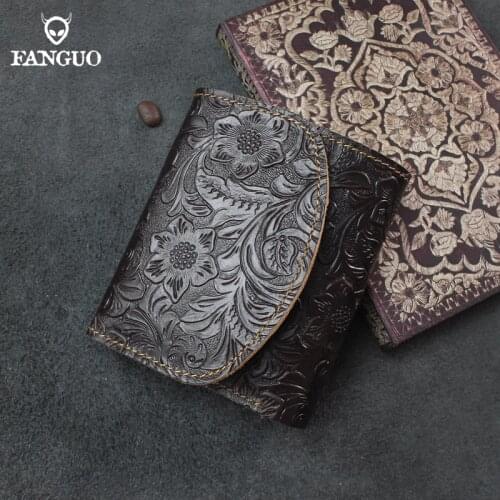 Genuine Leather Handmade Wallet Men Retro Fashion Card Holder Coin Pocket Wallet Male Short Purse Passport Cover