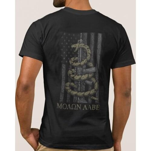 Creative Design American Flag AR-15 Coiled Rattlesnake Molon Labe T-Shirt. Summer Cotton Short Sleeve O-Neck Mens T Shirt New