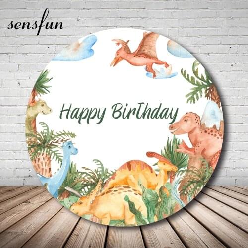 Round Circle Background Cartoon Jurassic Dinosaur Backdrop Baby Shower Boys Girls Kids Birthday Party Decor Table Cover Custom