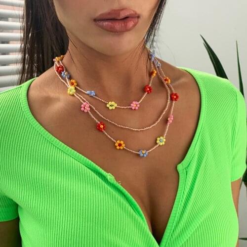 Lalynnly Sweet Multi Color Flower Necklaces Fashion Beads Chains For Women Girls Bohemian Summer Trendy Jewelry AccessoriesN7524
