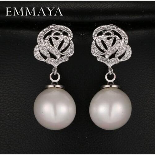 Emmaya Fashion Flower Simulated Pearl Wedding Earrings Zircon Jewelry for Women Bride Boucles D'Oreilles Bijoux