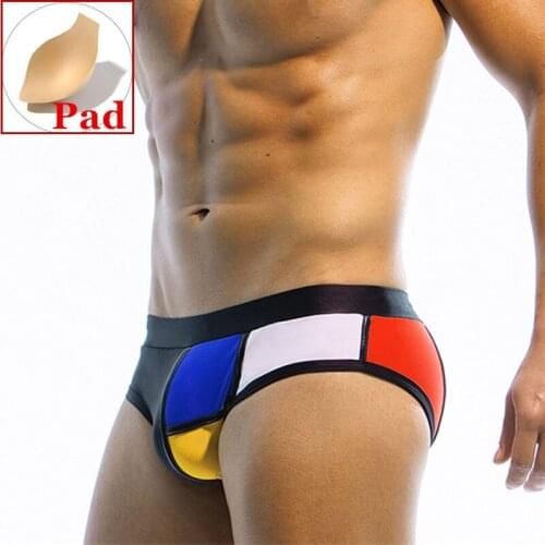 Push Up Mens Swim Briefs Bikini Swimwear Sexy Gay Swiming Trunks For Swimsuit Patchwork Beach Shorts Penis Pad Pouch Desmiit UXH