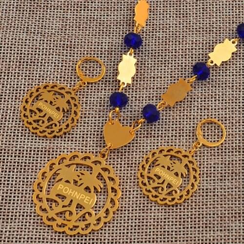 Anniyo POHNPEI Pendant and Beads Necklaces Earrings Jewelry sets for Women Gold Color Ball Jewellery Trendy Islands Gift #128506