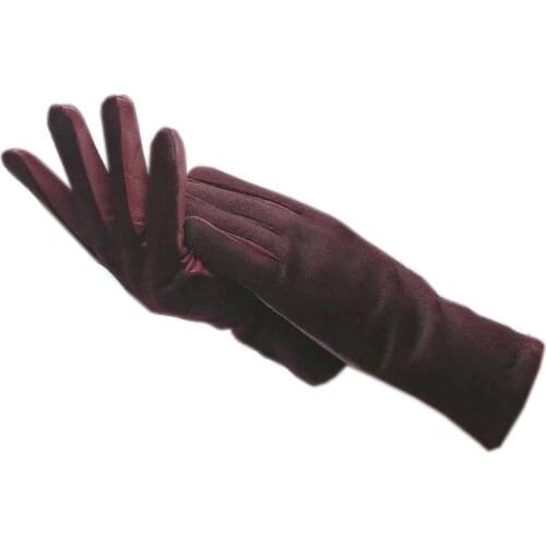 Gloves winter ladies wristband fashion sheepskin gloves wine red new warm female leather AB version wool lining imitation sea li