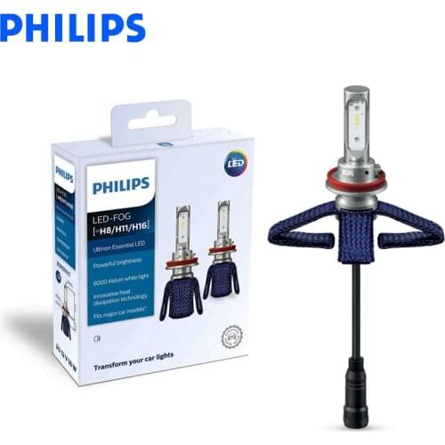 Philips 100% Genuine LED H8 H11 H16 Ultinon Essential LED Car Fog Lamps 6000K Bright White Light Auto Bulbs 11366UE X2, Pair