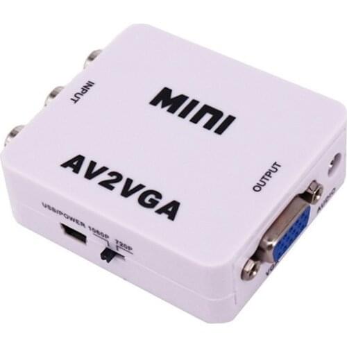 AV To VGA HD Video Converter Mini AV2VGA Small White Box Video Converter Signal Conversion Without Driving 1080P