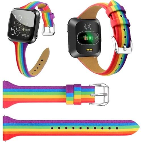 Rainbow Genuine Leather Watch Strap For Fitbit Versa/Versa 2/Versa Lite Watch Bracelet Band Colorful Wrist Adjustable Strap