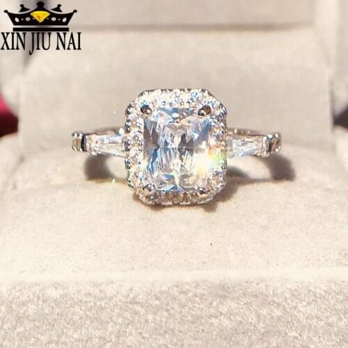 Luxury Female Big Square Ring Simple Brilliant Silver Color Love Engagement Ring Fashion Promise Wedding Rings For Women