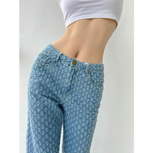 High Waist Washed Straight Jeans Ripped Loose Wide Leg Denim Pants Y2K Pockets Womens Summer Jean Pants Fall Street Trousers