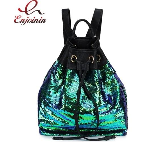 Fashion Trend Sequins Bucket Ladies Backpack Chain Bag Shoulder Bag Young Girls Travel Backpack Female Bolsa Designer Bag