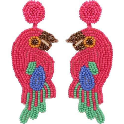Sehuoran Ins 2019 New Color Parrot Drop Earrings For Women Beads Bird Boho Earrings Long Fringed Dangle Earrings Wedding Jewelry
