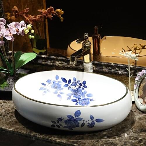 Blue and white Jingdezhen Bathroom ceramic sink wash basin Counter Top Wash Basin Bathroom Sinks