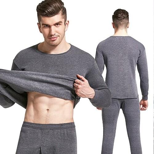2018 autumn and winter mens plus size velvet thermal underwear thick round neck Slim long johns M-4XL