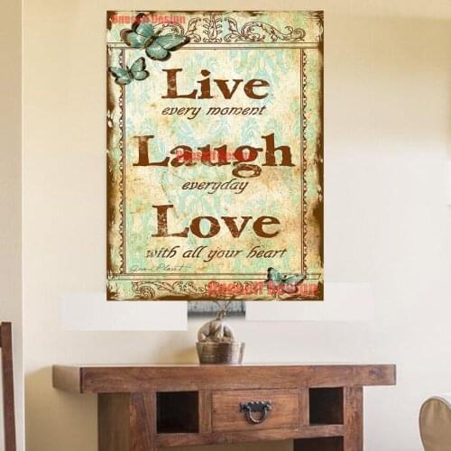 Top popular diamond painting full square live laugh love 5d diamond embroidery full set decortion for home bedroom wall sticker