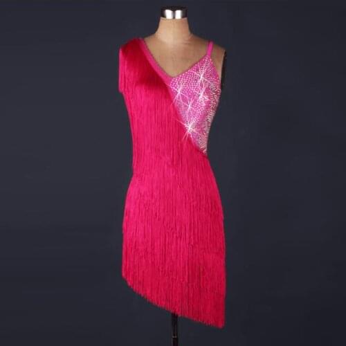 High Quality Sexy Ballroom Dress Sleeveless Latin Dancing Skirt Adult Stage Show Costumes V-neck Fringe Dancewear 3 Colors B0083