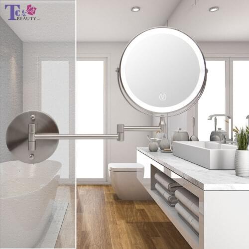 10X LED Mirror Makeup Mirror Folding Wall Vanity Mirror with Light 8 Inch Illuminated Adjustable Touch Dimmer Bathroom Mirrors