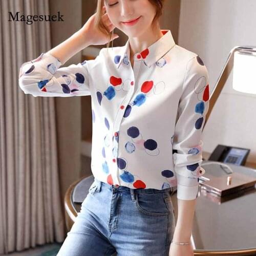 Women 2020 New Autumn Button Polka Dot Long-Sleeve Blouse Cardigan Female Tops Women Office Lady Plus Size Chiffon Shirts 10894