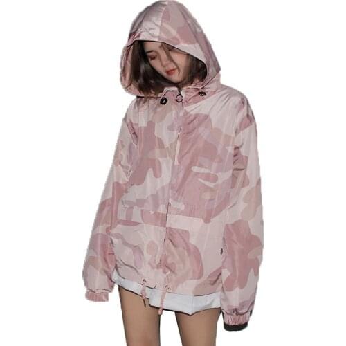 Fashion Women Camouflage Coat & Jacket 2020 Spring Autumn Hooded Pocket Long Sleeve Casual Pink Zipper Ladies Outwear Jackets