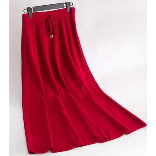 GIGOGOU Women Sweater Maxi Skirt Lengten Pleated Skirts Drawstring Womens Saias Midi Faldas Vintage Women Knitted Midi Skirt