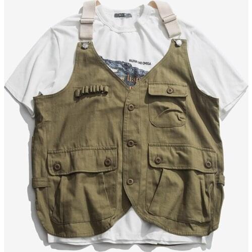 Women Work Clothes Outdoor Travel Walking Hiking Student Draw Service Wash More Pocket Straps Solid Color Continuous System Vest