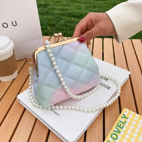 Lingge Shoulder Bag Fashion Trend Crossbody Bag Pearl Chain Clutch Woman Bags Designer Luxury Phone Pack Female Leather Purse