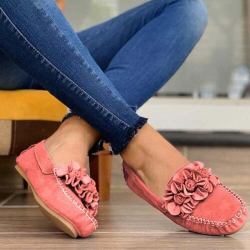 Plus Size 35-43 Women Flats Comfortable Shoes Faux Suede Slip on Shoes Flowers Boat Shoes Sewing Casual Sneakers 2020 New 8619G