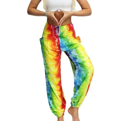 Womens Tie-Dye Pants Dancing Loose and Comfortable Long Hippie Pants