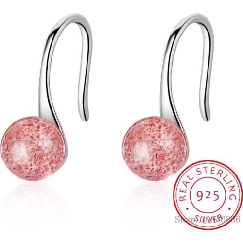 925 Sterling Silver Elegant Round Pure Love Pink Semi-precious Stone Drop Earrings for Women Jewelry Brincos