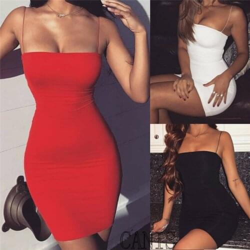 Women Sexy Hip Bodycon Dress Summer Solid Color Lady Sling Mini Dress Evening Halter Sleeveless Strap Sheath Dress Clubwear