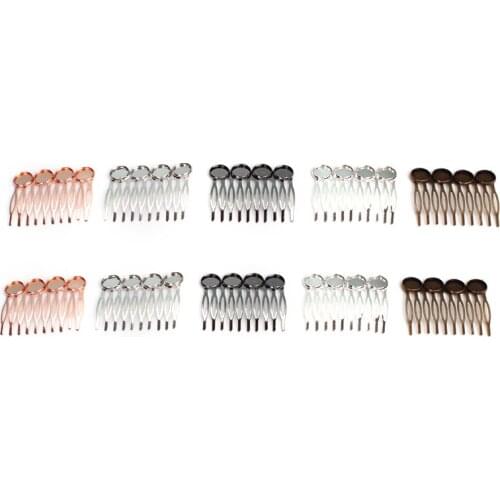 10teeth Vintage Hair Jewelry Settings Cabochon Base Blank Bezel Trays for 12mm Cabochon Cameo DIY Hairpins combs findings