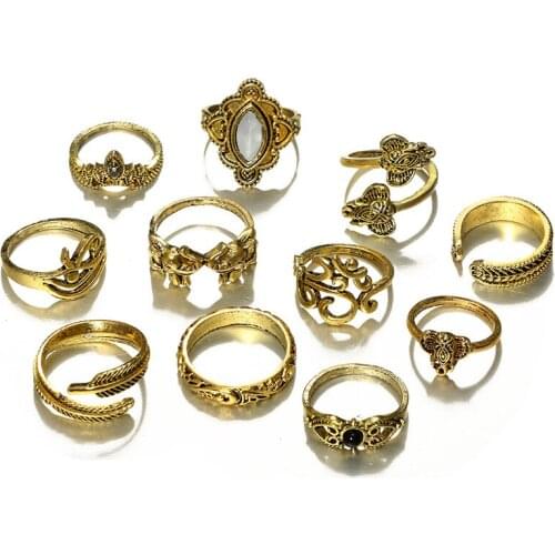 12 Sets/Lot Vintage Knuckle Ring Set For Women Men Devil Eyes Hollow Flower Circle Middle Finger Rings Retro Statement Jewelry