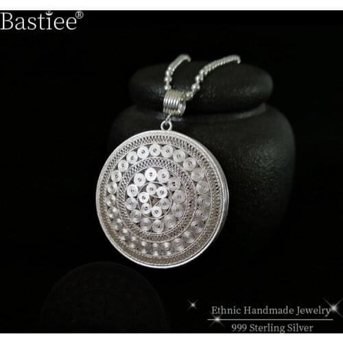 Bastiee Vintage Steampunk 999 Sterling Silver Big Pendant Men Round Ethnic Pendants Luxury Jewelry Handmade Man Boyfriend Gifts
