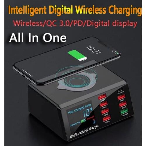 100W Multi 8 Port USB Fast Charger For Iphone 11 Pro XS XR 8 Quick Charge 3.0 Qi Wireless Charger For Samsung S10 S9