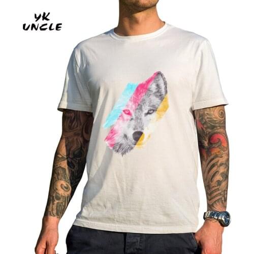YK UNCLE Brand 2017 Rainbow Wolf Men T-Shirt Short Sleeve Casual Tops Hipster Watercolor Wolf Printed Fashion T Shirts Funny Tee