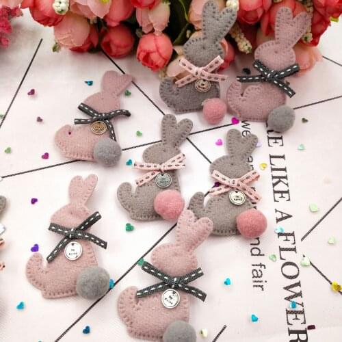 10pcs/lot 4*6cm The flannelette rabbit wears a bow Appliques DIY handmade Children Hair Accessories