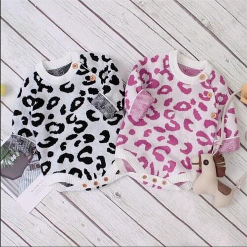 Newborn Baby Romper Long Sleeve Leopard Knitted Baby Clothes Autumn Baby Girl Boy Romper Cotton Toddler Jumpsuit Overalls 0-2Y