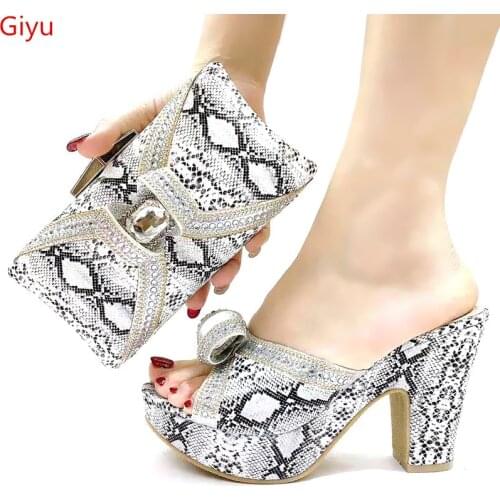 Doershow Shoes and Bag Set African Sets 2020 silver Color Italian Shoe Bag Set Decorated with Rhinestone High Quality! SLK1-14