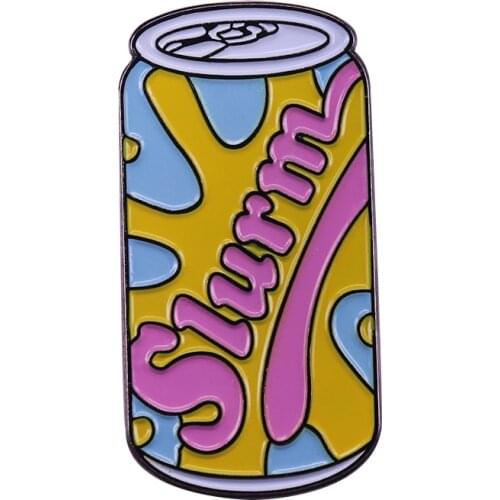 Slurm enamel pin jolt cola can brooch colourful drink badge inspired 90s nostalgia jewelry