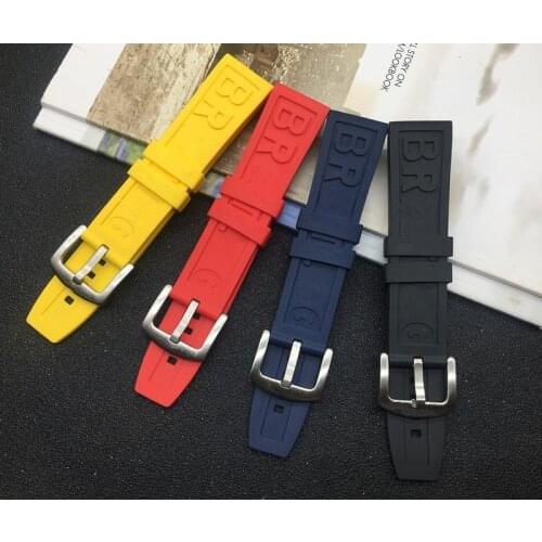 Brand 22mm 24mm Rubber silicone Watch band Black Blue Yellow Red Watchband For Breitling Navitimer Avenger strap logo on tools