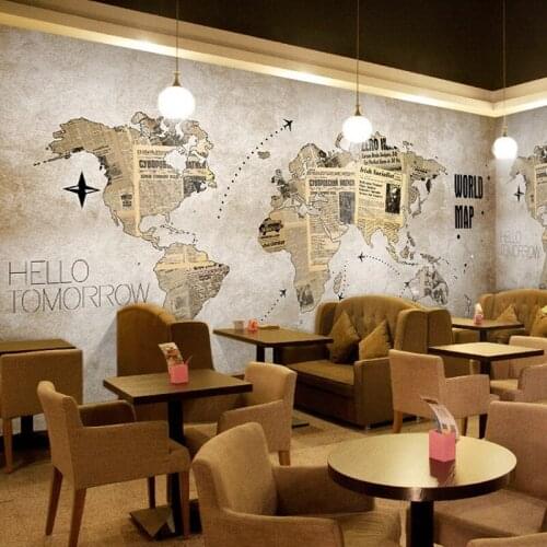 Photo wallpaper 3D nostalgic gray wall map murals casual bar snack bar restaurant cafe bedroom living room wallpaper mural