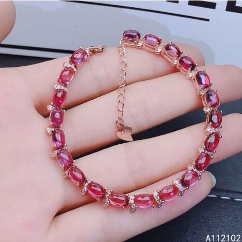 KJJEAXCMY fine jewelry S925 sterling silver inlaid natural Garnet new Girls classic hand Bracelet Support test hot selling