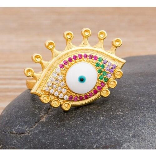 Top Selling High Quality Copper Zirconia Turkey Evil Eye Rings 4 Colors Choice Lucky Adjustable Jewelry Rings For Female Gift