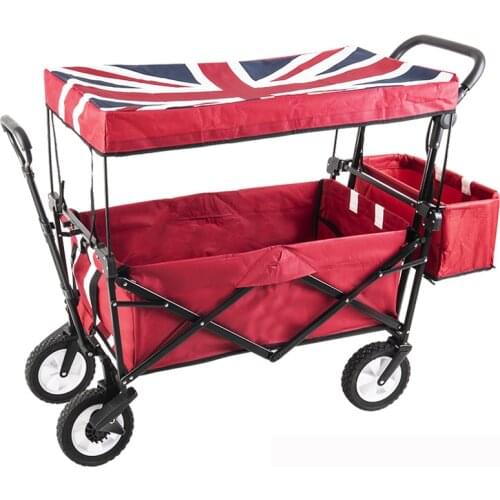 Mini Oxford Home Shopping Cart, Portable Fold Trolley Trailer With Double Brake Luggage Cart Camping Cart